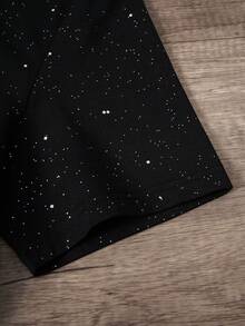 Manfinity Joysei Men's Rhinestone Decor Letter Print Short Sleeve T-Shirt, Fashionable And Versatile - Black - View 7