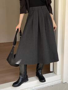 DAZY Chân váy ngắn xếp ly màu trơn thời trang đa năng dành cho nữ, thích hợp cho hẹn hò/đi chơi. - Xám - Xem 3