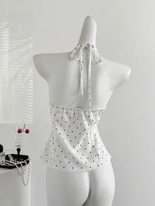 Sweetra Elegant French Style Halter Neck Design Polka Dot Fabric Commuter Chic Sexy Lady Blazer, Spring/Summer Fashion New - Black and White - View 4