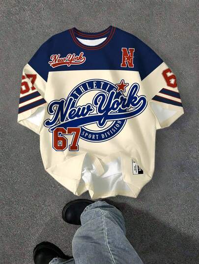 SHEIN 男童休闲时尚经典Y2K风格67号运动宽松舒适圆领短袖T恤，适合春夏穿着