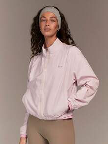 VARSIVA Women's Letter Print Raglan Sleeve Zip Front Casual Loose Jacket - Pink - View 1