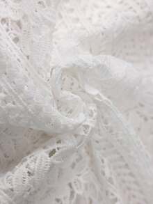 EMERY ROSE 大码女式水溶性花朵圆领短袖上衣，度假女装，白色上衣，夏季上衣 - 白色 - 查看 6