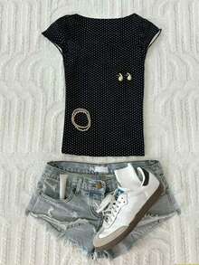 Glimmora Áo thun nữ tay ngắn in chấm bi, kiểu dáng thường ngày, đa năng. - Nhiều màu - Xem 2