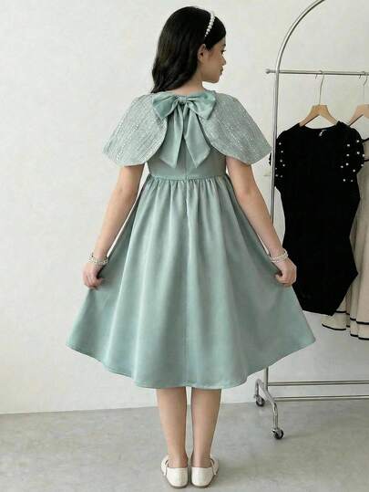 SHEIN Đầm thanh lịch cổ tròn thắt nơ sau lưng dành cho bé gái tuổi teen