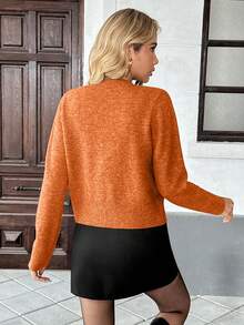 SHEIN PariChic Women's Bow Button Long Sleeve Knitted Cardigan, Autumn/Winter - Orange - View 2
