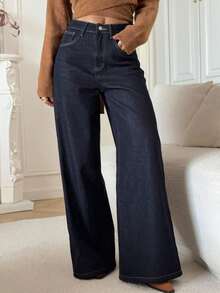 DAZY Women's Casual Washed Flared Jeans With Thermal Lining, Autumn/Winter - Blue - View 4