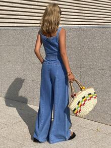 DAZY Women's Sleeveless Cinched Waist Loose Jumpsuit, Casual City Vacation Style, Washed - Medium Wash - View 3