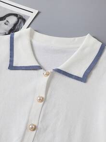 Franclia Women's Contrast Color Polo Collar Short Sleeve Knit Top - White - View 4