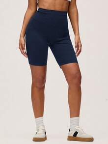SHEIN BASICS 1件宽腰带运动骑行短裤 - 寶藍色 - 查看 5
