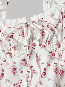 MOD Vestido corto con estampado floral vintage, mangas abullonadas y lazo - Casual, lindo y dulce; perfecto para vacaciones, citas, picnics, fiestas, bailes de graduación, festivales y uso en cumpleaños; romántico y adorable - Multicolor - Ver 7