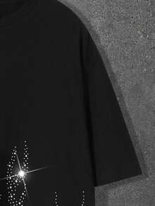 ROMWE MEN Men's Casual Loose Fit Black T-Shirt With Rhinestone Flame Pattern, Suitable For Daily Commute And Street Style, Summer - Black - View 4