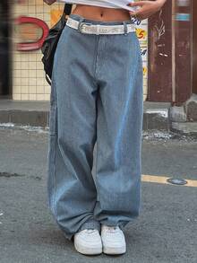 DAZY High Waist Slimming Vertical Striped Wide Leg Casual Versatile Women Jeans - Blue - View 4