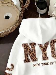 SHEIN Áo nỉ dài tay dáng rộng in họa tiết da báo dành cho nữ cỡ lớn. - trắng - Xem 3