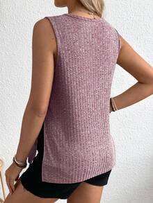 SHEIN Áo tank top 2 trong 1 dành cho bà bầu, màu trơn, cổ tròn, xẻ tà bên hông, chất liệu gân, phù hợp cho cả trước và sau sinh. - Đỏ - Xem 2