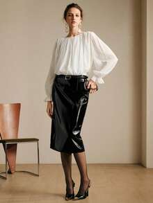 Arave Women's Knitted Contrast Lace Round Neck Puff Sleeve Cuff Tassel Floral Unique Design Casual Sexy Vacation Party Bodysuit White Blouse - White - View 5