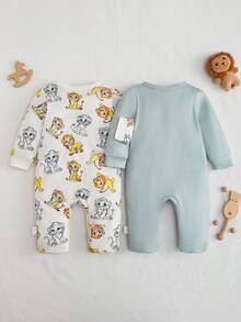 Newborn Baby Long Sleeve Jumpsuit Set, Cute Lion Cartoon Design, Soft & Comfortable Fabric, Suitable For Spring/Summer Wear - Multicolor - View 2