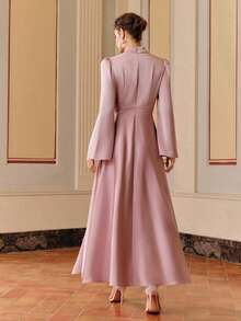 Anewsta Novo Vestido Elegante Feminino com Decoração de Pérolas Plissadas Rosa Lótus em Linha A, Chique, Casamento, Festa, Visual de Ano Novo, Luxo, Vestido de Festa, Rosa, Dia dos Namorados, Primavera - Rosa chiclete - Visão 7