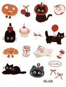 Joivida Korean Embossed Black Cat Stickers Jelly Gel DIY Decals For Journal Scrapbooking Phone Case Laptop Tablet Water Bottle Luggage Cute Kawaii Aesthetic Sticker Pack Minimalist Waterproof Vinyl Craft Supplies Gift Ideas