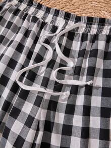 Rusticease Pantalones casuales de talla grande con estampado de cuadros y cordón en la cintura, estilo campestre para vacaciones de verano/primavera para mujeres - Blanco y Negro - Ver 6