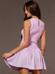 Athîral 女士休闲夏季纯色荷叶边连衣裙 - 粉色 - 查看 2