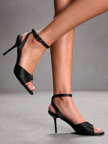 CUCCOO SZL Women's Circular Link Fashionable Daily Wear Versatile High Heel Sandals Valentine's Day - Black - View 5