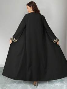 SHEIN Najma Women's Floral & Faux Pearl Print Long Sleeve Casual Arabic Abaya Cardigan Outerwear, Spring/Autumn