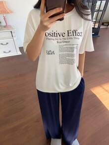 DAZY Women's Casual Letter Print Loose Fit T-Shirt And Pants Pajama Set - Apricot - View 3