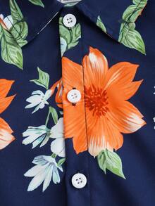 2pcs/Set Young Boy Palm Tree Print Short Sleeve Polo Shirt And Solid Shorts Set,Summer,Beach,Holiday,Casual Sports Italian Vacation Resort Outfits - Orange - View 8