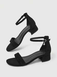 Sleekvia 女士夏季新款圆头粗跟低跟黑色踝带凉鞋，时尚通勤简约百搭，情人节特惠。 - 耀夜黑 - 查看 2