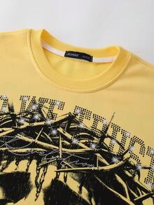 ROMWE MEN Camiseta de manga corta con estampado, de corte holgado, estilo callejero retro para hombre - Amarillo - Ver 5