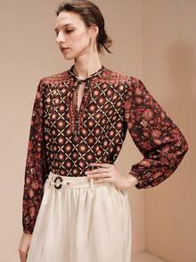 Arave 女士休闲波西米亚印花宽松衬衫，春秋季时尚外套 - 彩色 - 查看 6