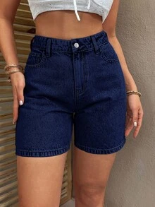 EURMUSE WOMEN HIGH WAIST MINI SHORT GRAY WASH - Dark Wash - View 4