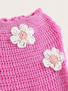 Olithes Women's Sexy & Sweet Hollow Out 3D Floral Knitted Camisole Dress - Pink - View 3