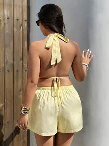Sunnyshic Plus Size Striped Vest And Shorts 2 Pieces Set, Vacation Style - Multicolor - View 2