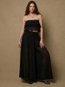 Freevana Quần ống rộng màu trơn, thời trang, đa năng, cỡ lớn - màu đen - Xem 2