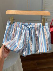 Comfortcana 2026新款春夏时尚女式休闲条纹碎花短裤，夏季女式沙滩短裤，适合海滩度假，2000年代风格 - 彩色 - 查看 4