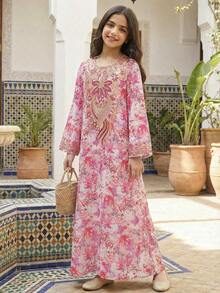 SHEIN 少女休闲圆领长袖连衣裙 - 彩色 - 查看 2