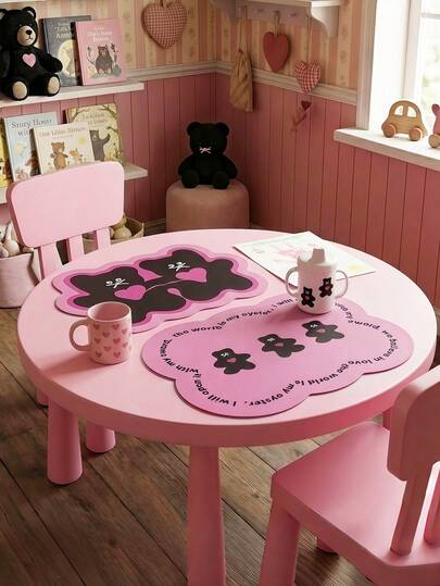 Joivida 可爱小熊励志语录PU皮革餐垫 - 独特的云朵/连体小熊造型桌垫，时尚粉黑厨房台面垫，送给亲朋好友的贴心礼物，防污餐桌及休闲聚会餐具配件