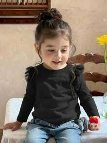 LMoss Kids 女婴网眼拼接短袖圆领长袖T恤