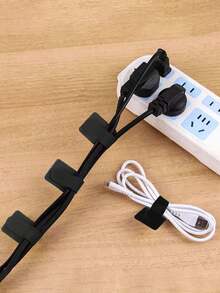 10-100pcs Sachets Of Cable Organizer With Straps For Under-Desk Cable Management. Multi-Purpose Cable Ties Suitable For Computer Cable Management, Desktop Cable Fasteners, Cable Organizers, And Cable Ties. - Black - View 5