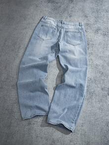 Manfinity ZONE917 Quần Jean ống rộng dáng rộng cho nam có túi rách - Rửa nhẹ - Xem 6