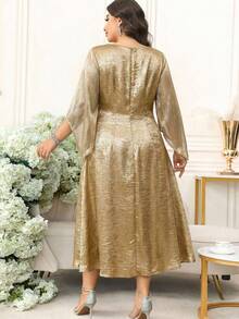 Reflora 大码优雅派对金属拼接连衣裙 - 金色 - 查看 2