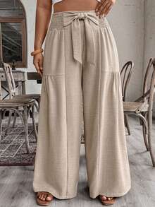 EMERY ROSE Damen Große Größen einfarbige Loose Fit Hose mit Kordelzug und weitem Bein, Frühling & Herbst - Aprikosenfarben - Übersicht 4