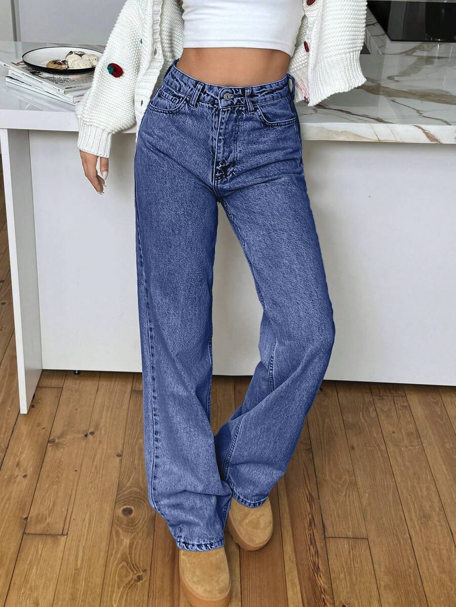 EURMUSE HIGH RISE STRAIGHT CUT LIGHT BLUE WOMEN JEAN - Medium Wash - View 1