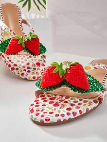 SHUZIA Women's Casual Comfortable Strawberry Ornament Thong Style Flat Sandals - Multicolor - View 6