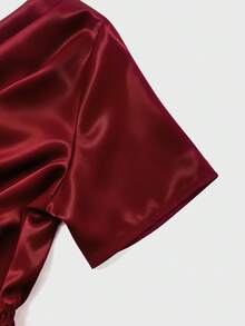 GlowEve New Halter Tie Bow Sleeveless Woven Shiny Fabric Bubble Pearl Design Open Back Elegant Commuter Versatile Daily Fitted Women Blouse - Burgundy - View 6