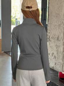 Dazy Kids 少女拉链修身长袖外套，秋季基础款修身休闲外套 - 灰色 - 查看 6