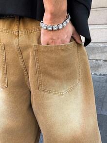 Manfinity EMRG Men's Casual Everyday Washed Slant Pocket Loose Wide-Leg Jeans - Yellow - View 7