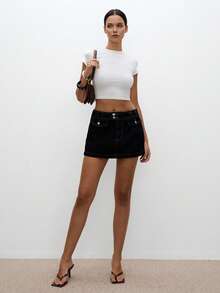 ATUI Studio Women's Casual Commuter Mini Denim Skirt, Summer - Blue - View 4