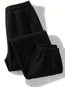 INAWLY New Autumn/Winter Thermal Lined Casual Jogger Pants, Grey - Black - View 2